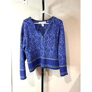 Nomadic Traders Medium Women's Blue Patterned Zip-Up Sweater